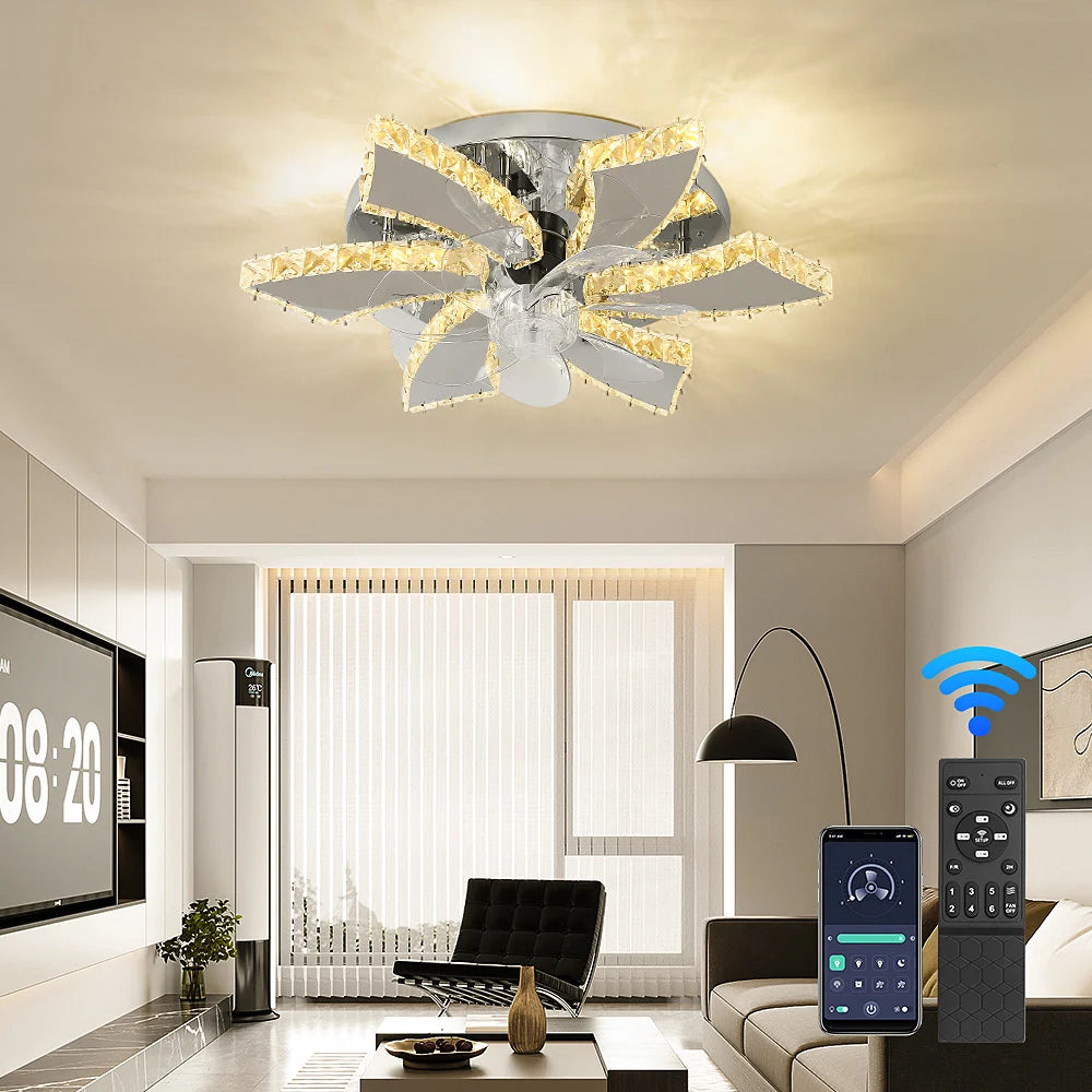 Luxury Crystal Chandelier Modern Ceiling Fan Light