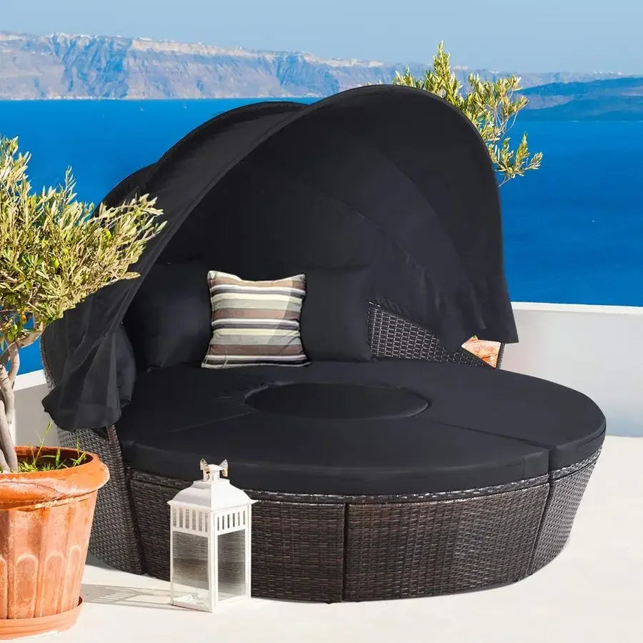 Patio Round Daybed with Retractable Canopy