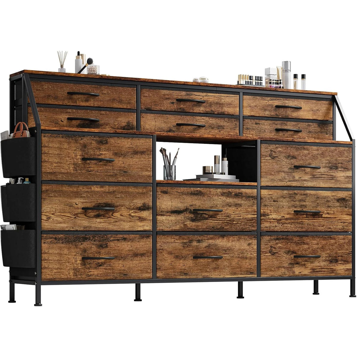 Fabric Chest of Drawers with Wooden Top