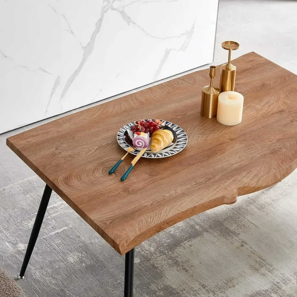 Modern Irregular Rectangle Dining Table Set with Velvet Upholstery Side Chairs