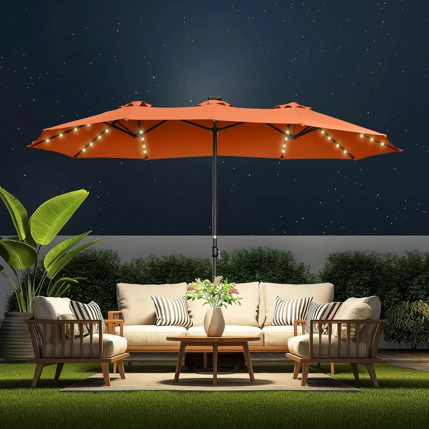 Double Sided Patio Umbrellas with Solar Lights LED Lighted