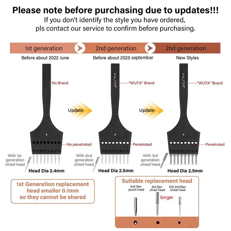 Iron Removable Round Hole Punch Leather Craft Chisel DIY Leather Tools