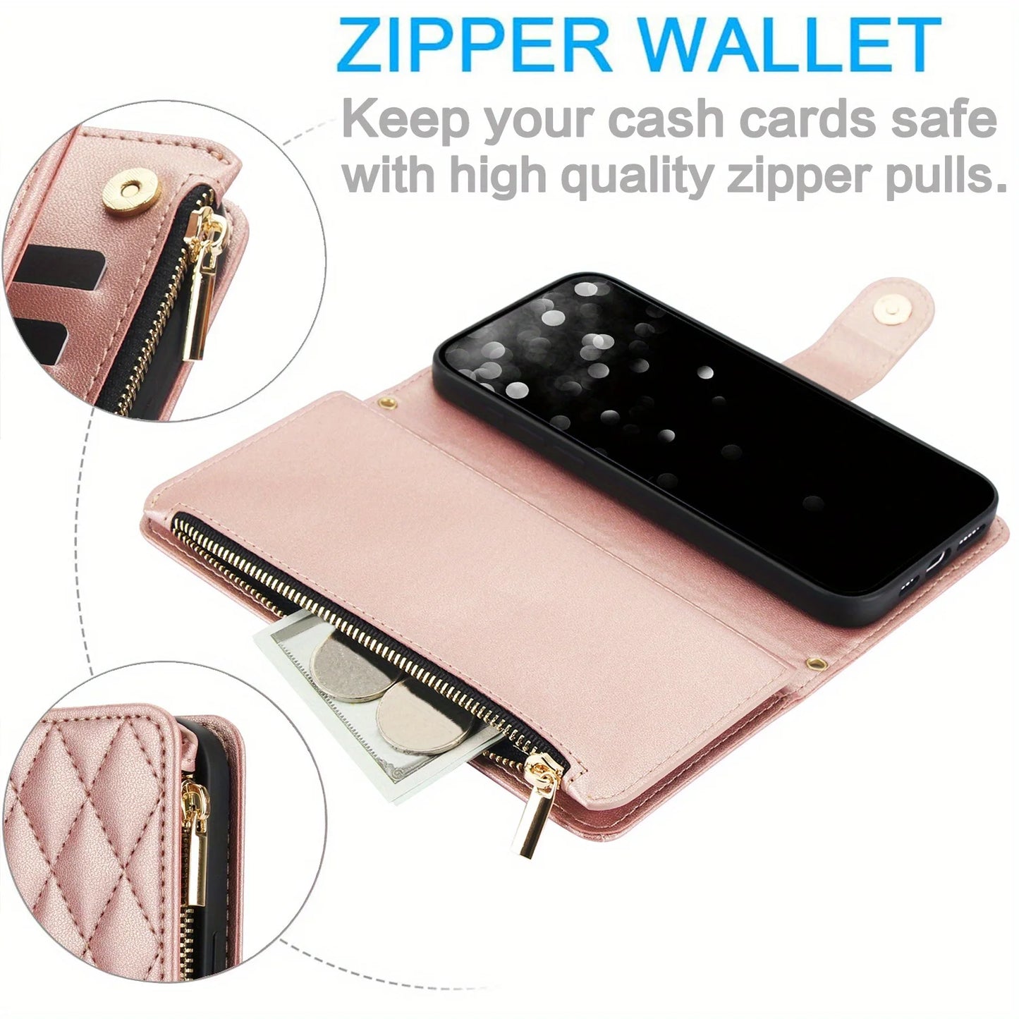 Cross-body PU Leather Wallet Flip Case with Zipper Card Slot