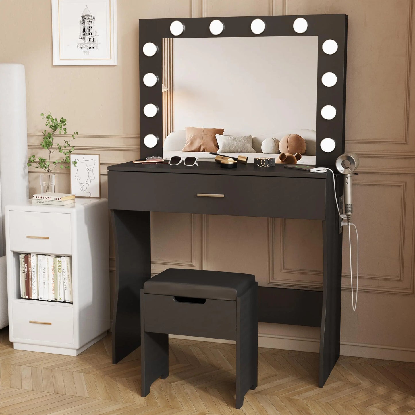 Teen Make-Up Vanity Desk with Lights Mirror Set