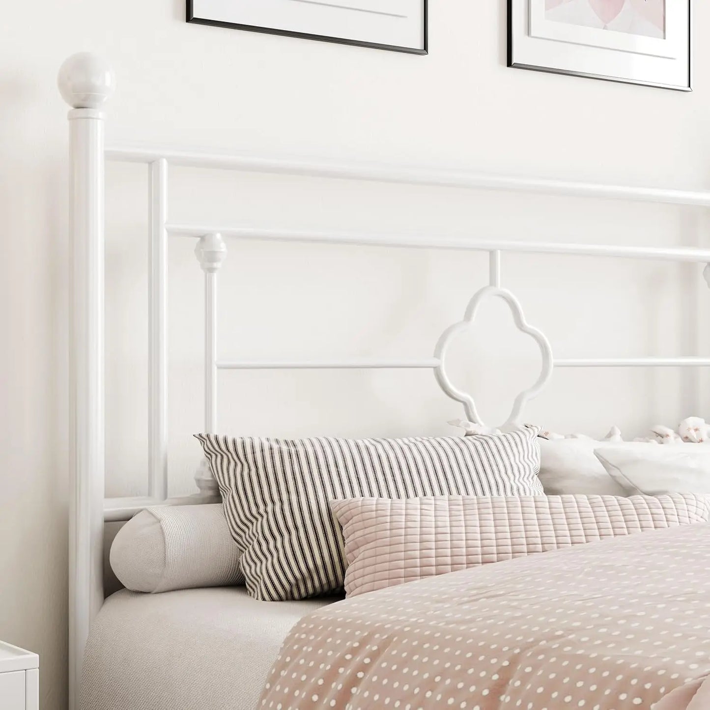 Metal Platform Bed Frame with Vintage Headboard with Under-Bed Storage