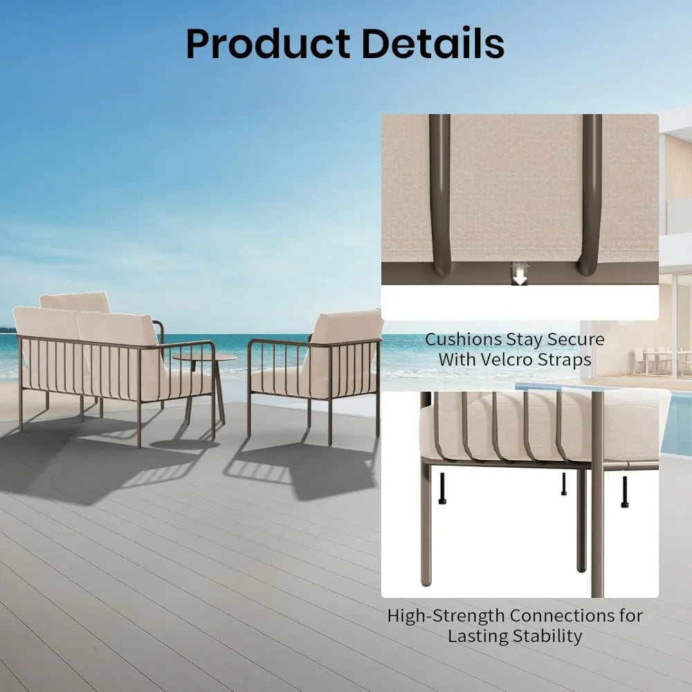 Patio Furniture Set with Armchairs and Coffee Table