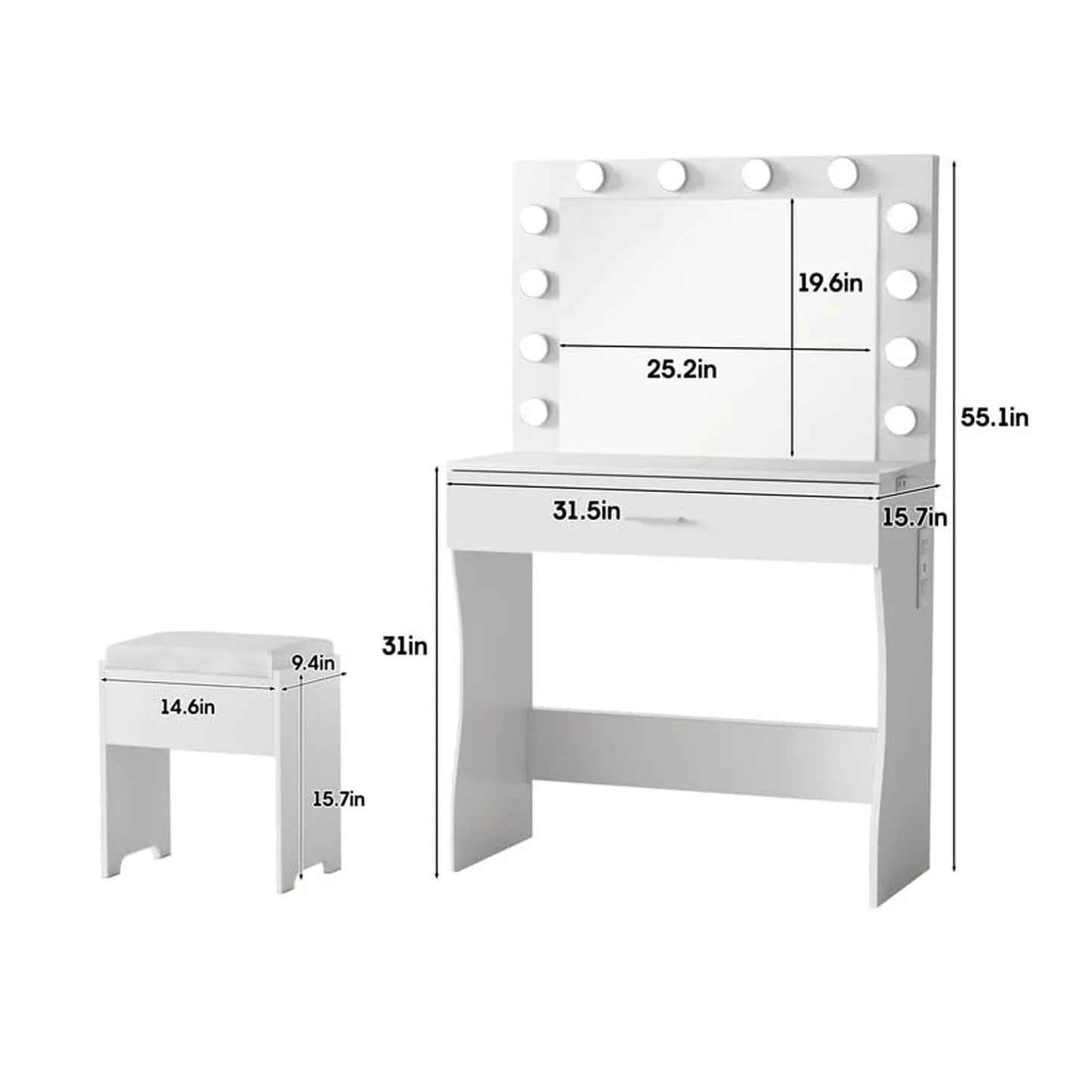 Teen Make-Up Vanity Desk Lights Mirror Set