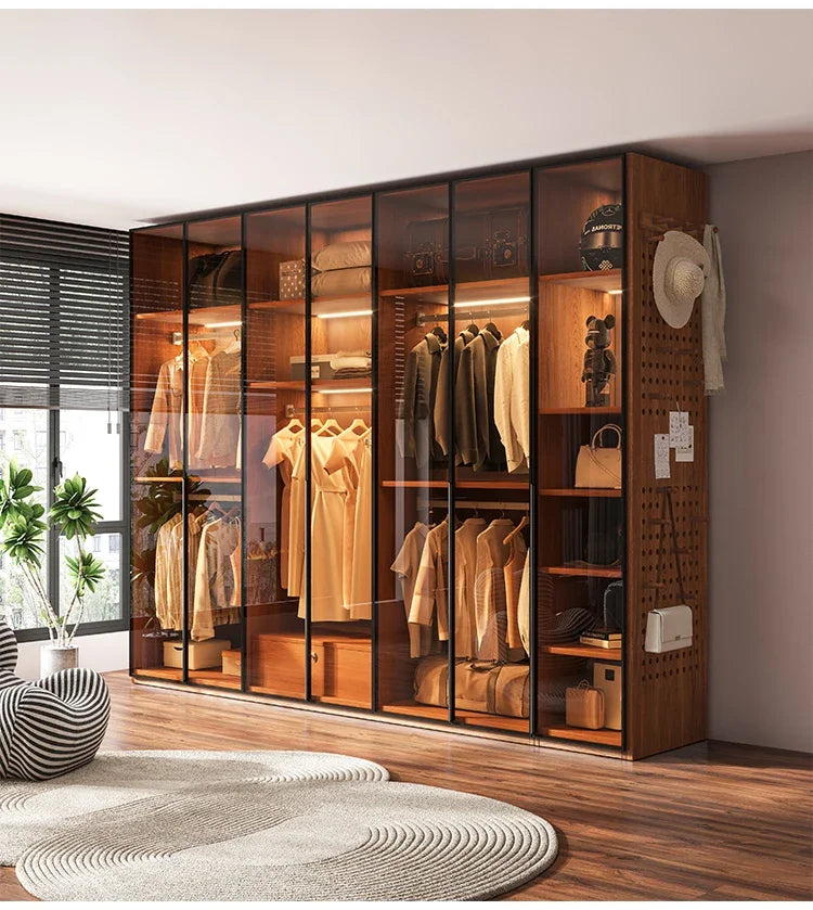 Modern Glass Wardrobe with Combination Storage Cabinet