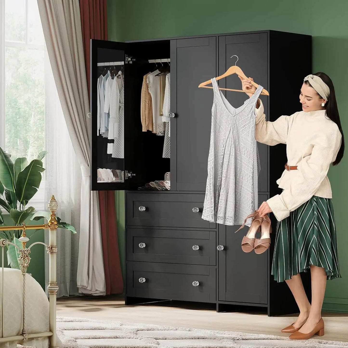 Armoire Wardrobe Closet Storage Cabinet with Hanging Rod