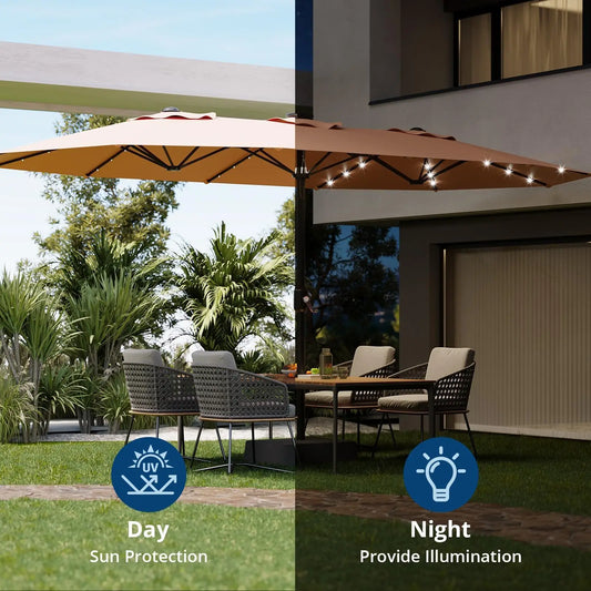 Outdoor Patio Umbrella With Solar LED Lights & Base