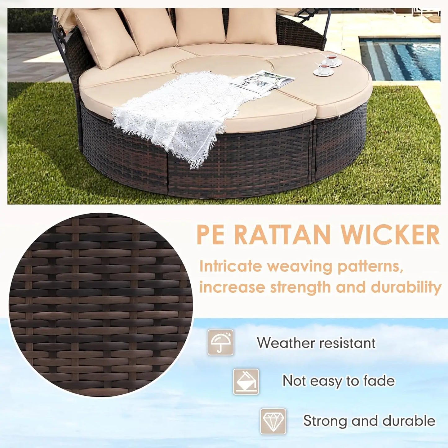 Round Retractable Canopy Daybed