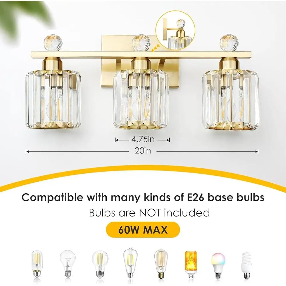 Bathroom Modern Vanity Gold Light Fixture with Clear Crystal Shades