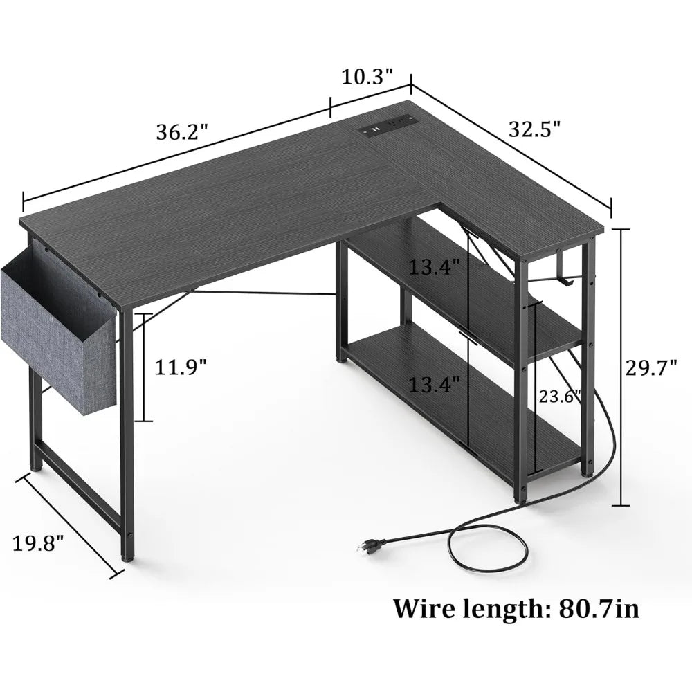 L Shaped Desk with Outlets & USB Ports