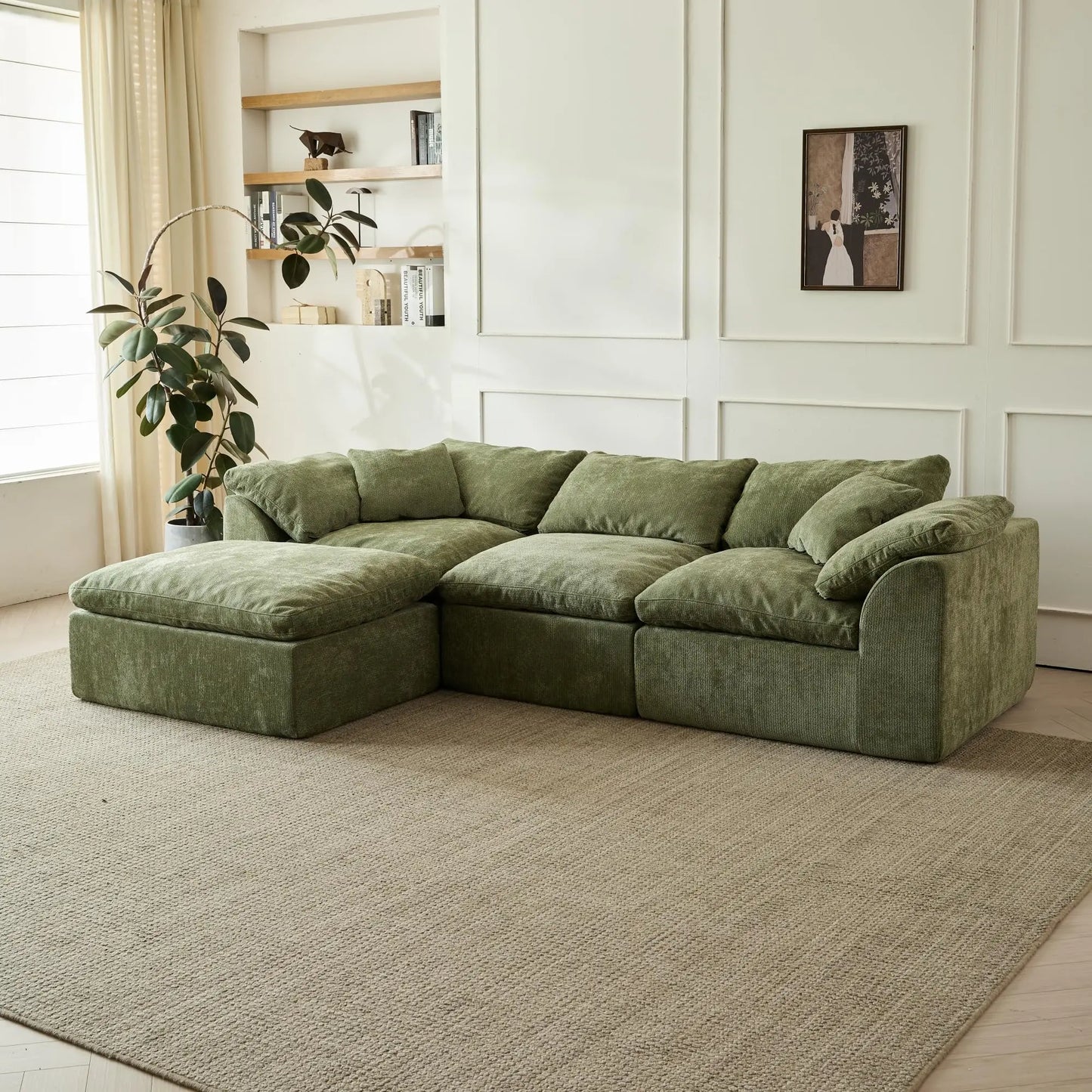 Modern Cloud L-Shaped Oversized Deep Seat Chenille Fabric with Ottoman