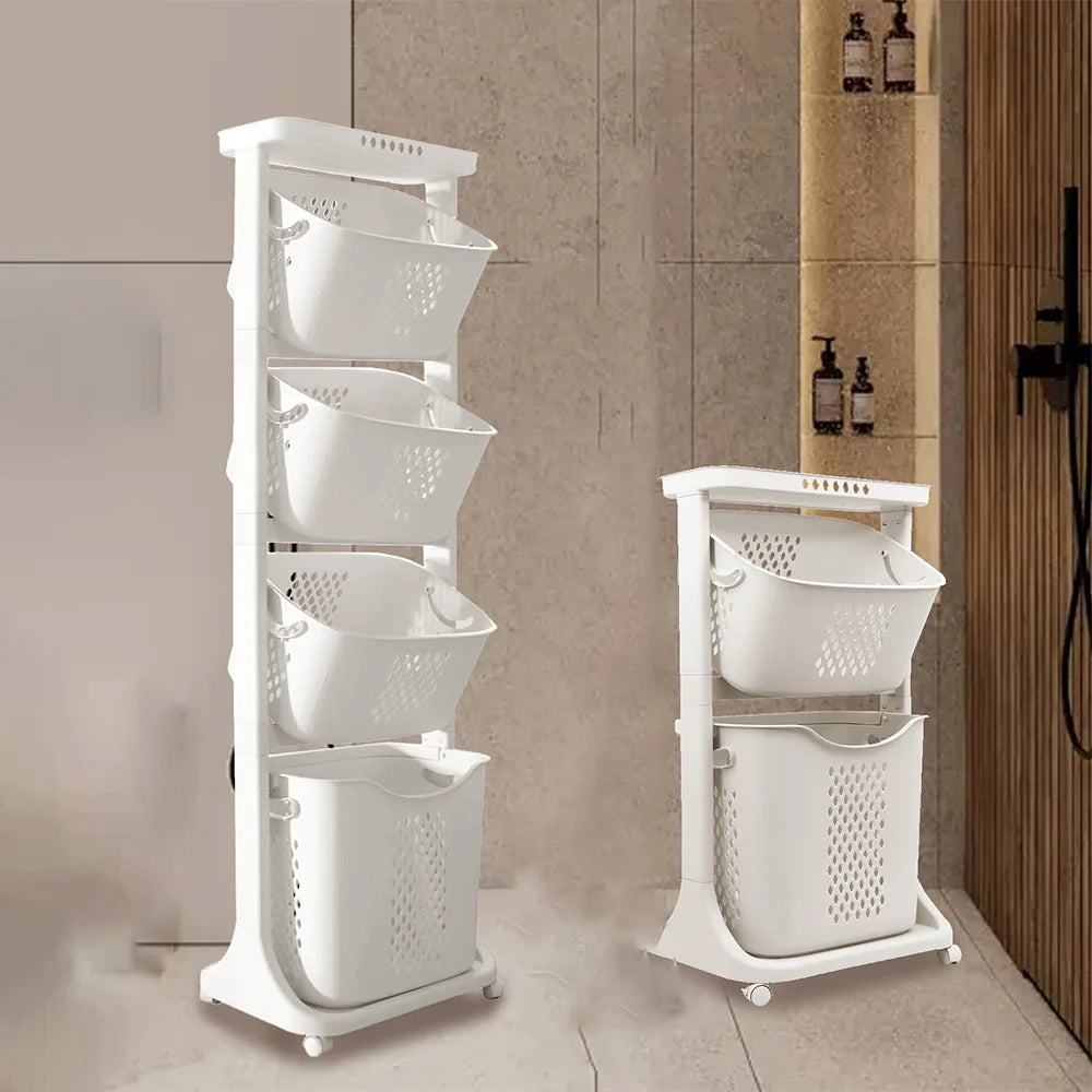 Multi-Layer Rolling Plastic Laundry Hamper with Wheels