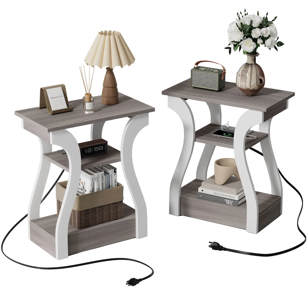 Charging Station Side Table Storage Display Nightstand Bedside