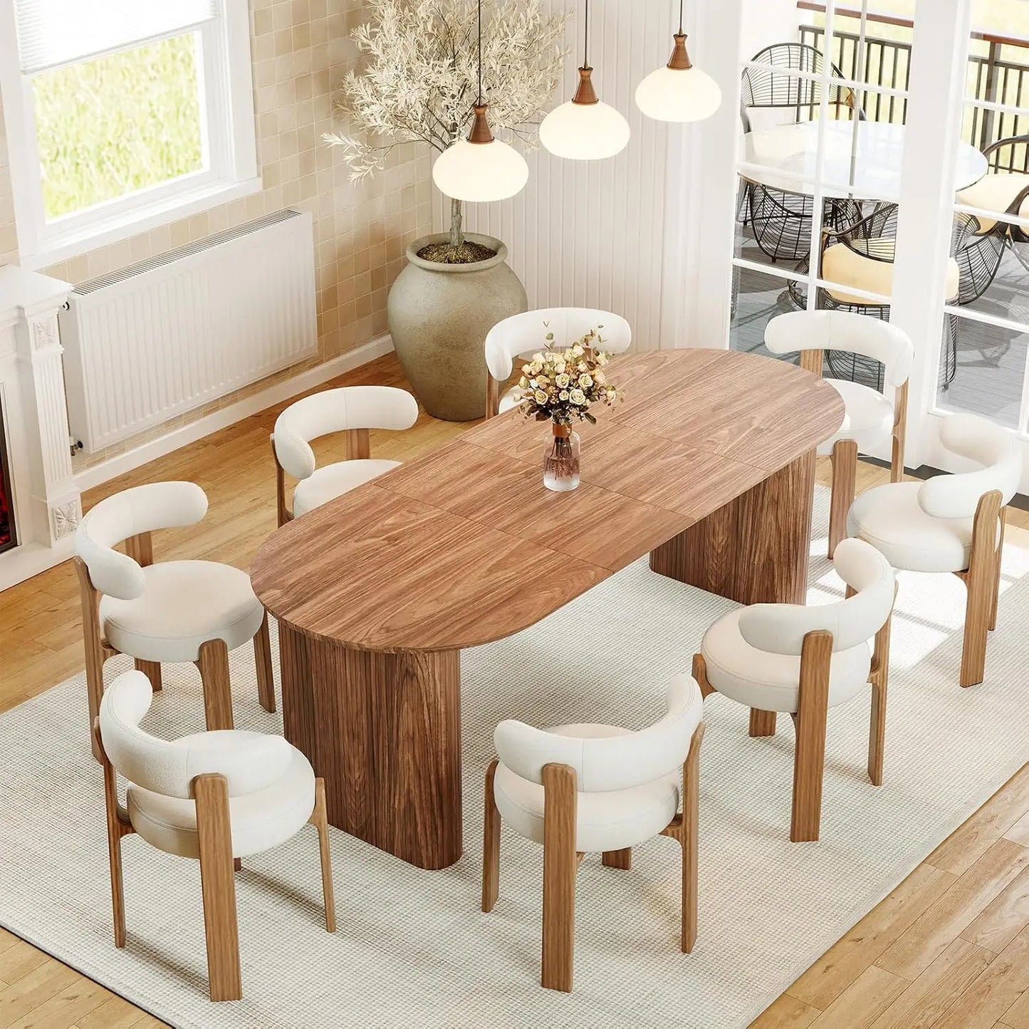Curved Fluted Base Extendable Oval Dining Table