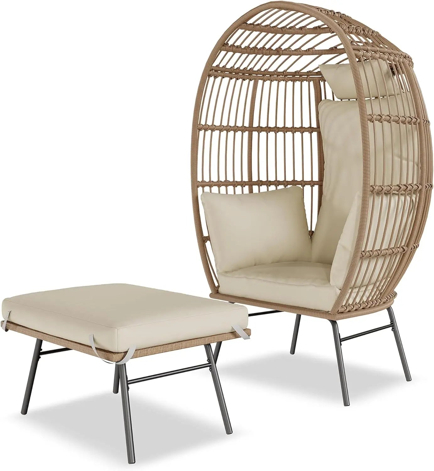 Waterproof UV Resistant Wicker Egg Chair with Ottoman with Cushions