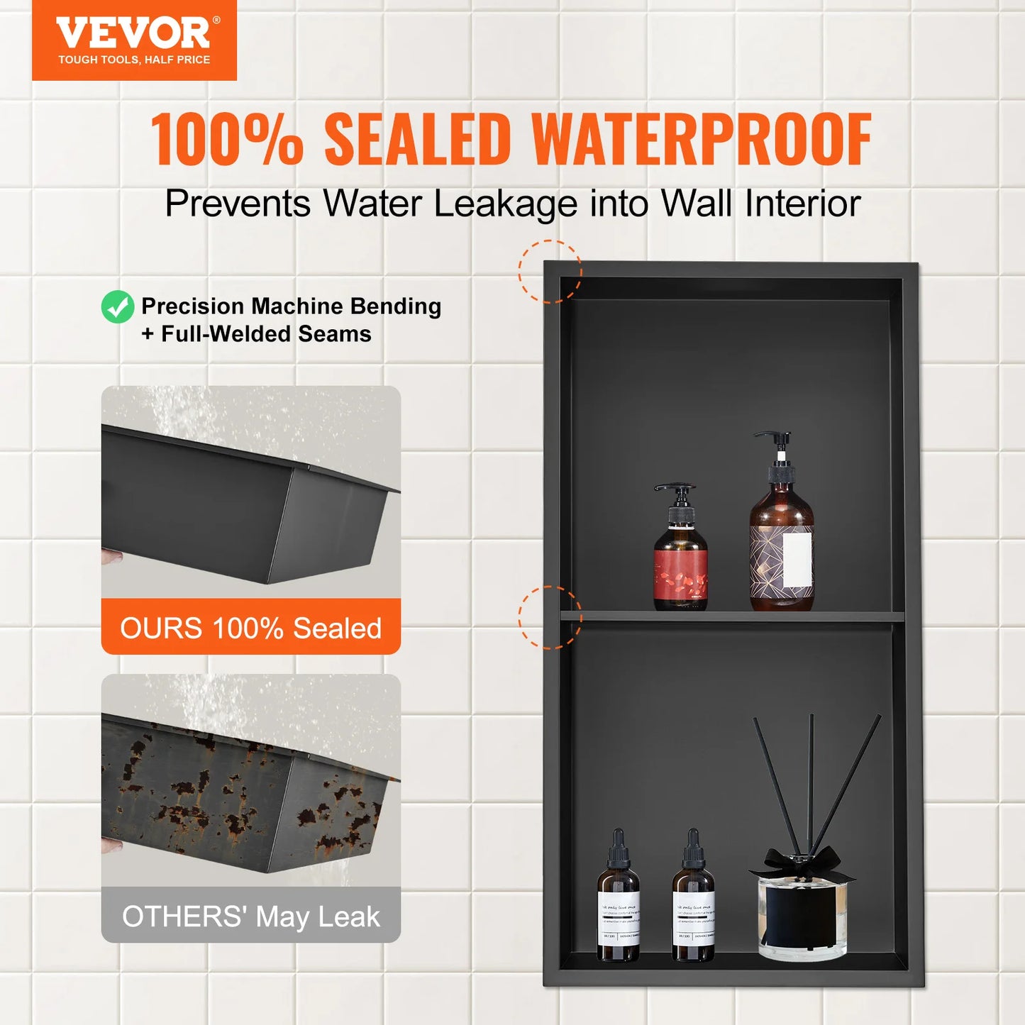Stainless Steel Wall Inserted Niche Recessed Double Shelves
