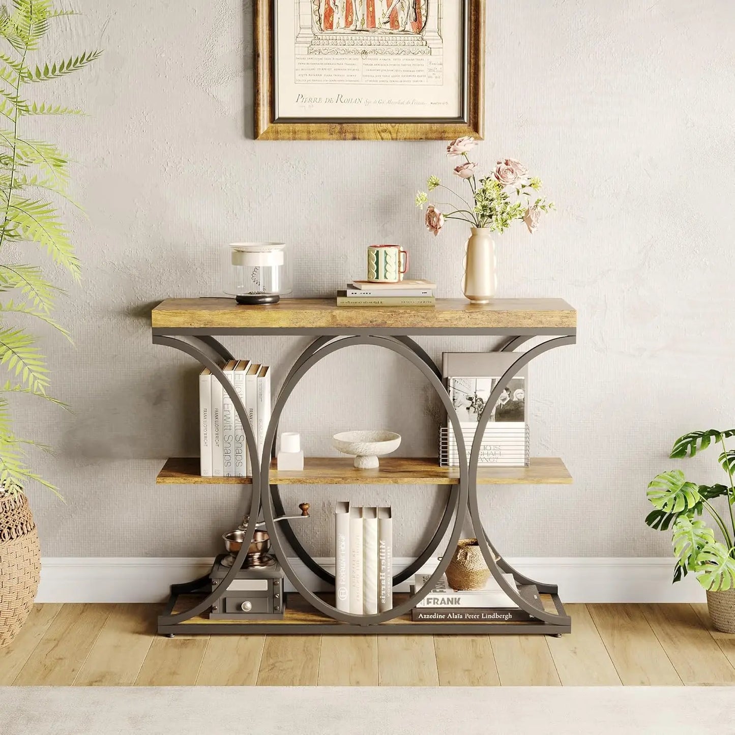 Narrow Console Table with Storage Shelves