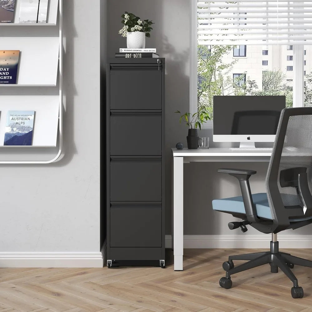 4 Drawer Mobile File Cabinet, Metal Filing Cabinet with Lock and Wheels, Home Office Rolling File Cabinets for Legal/Letter Hang