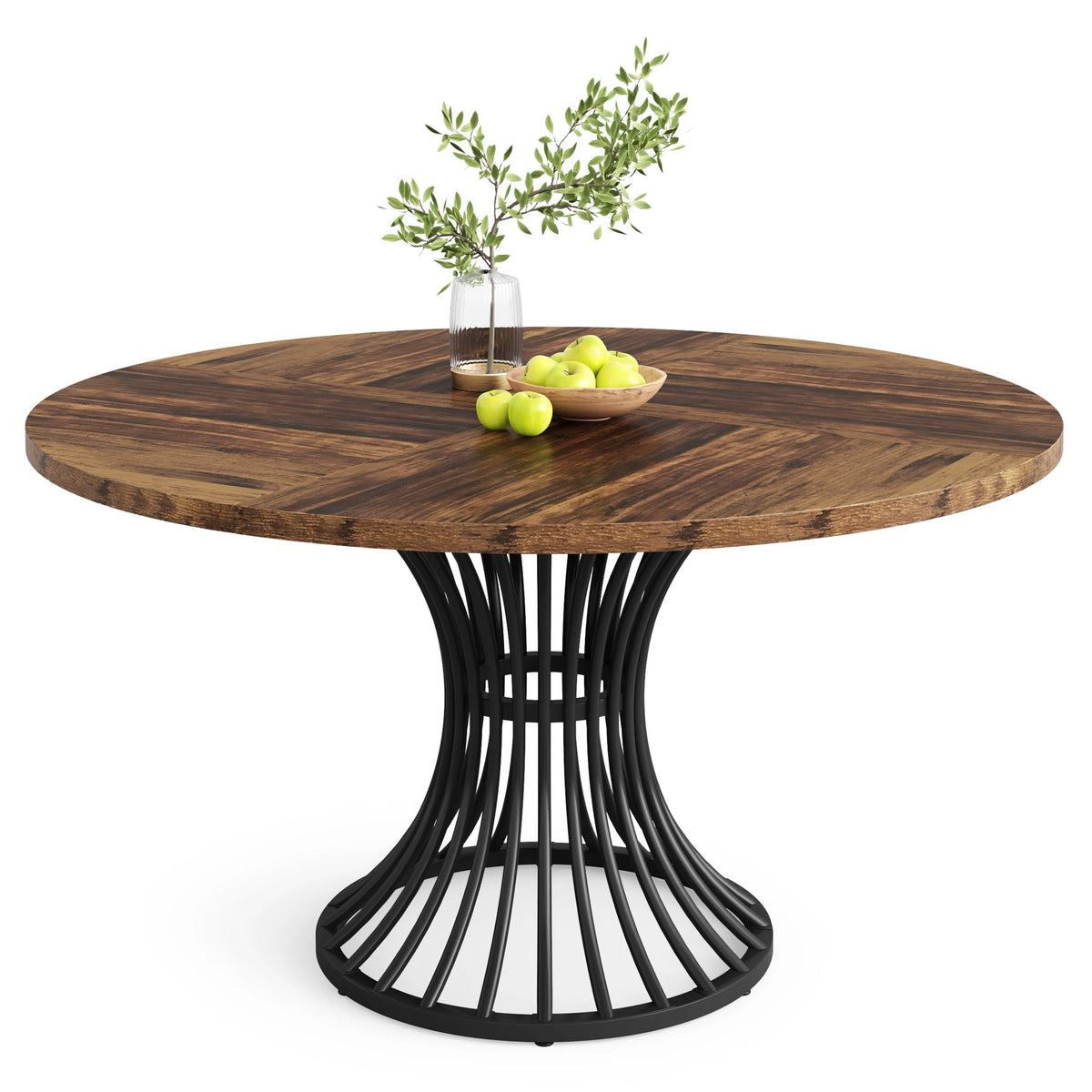 Round Dining Table with Sturdy Metal Base