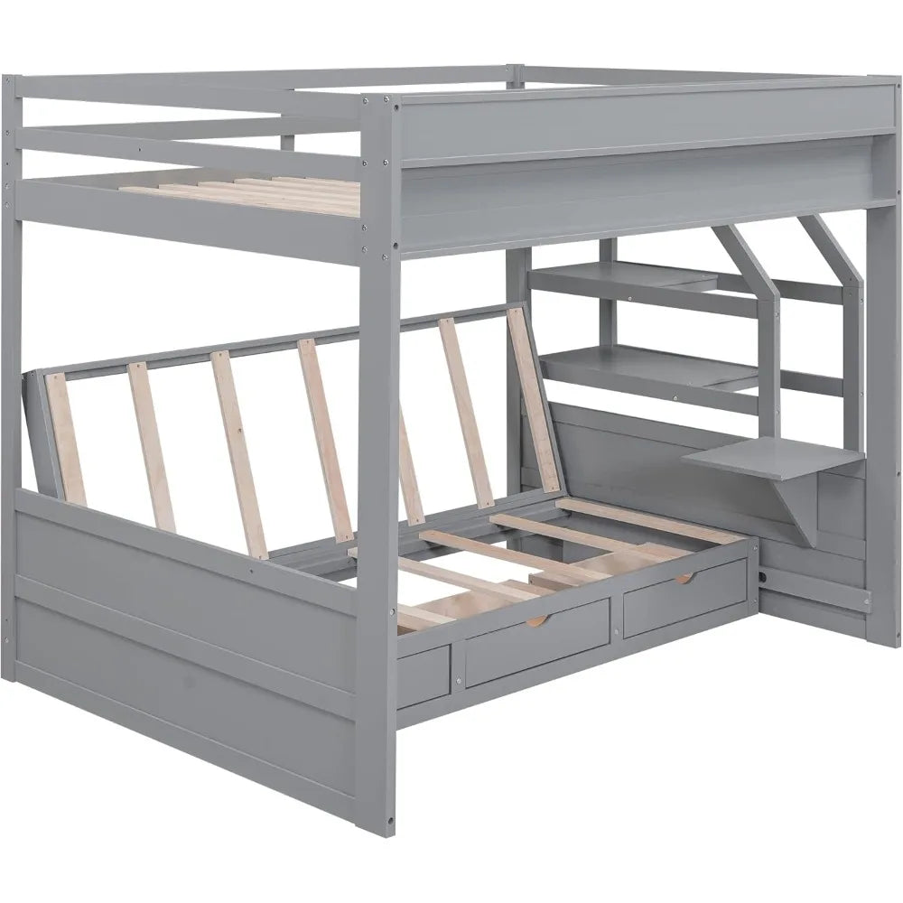 Harper & Bright Designs Full Over Full/Futon Bunk Beds with Stairs