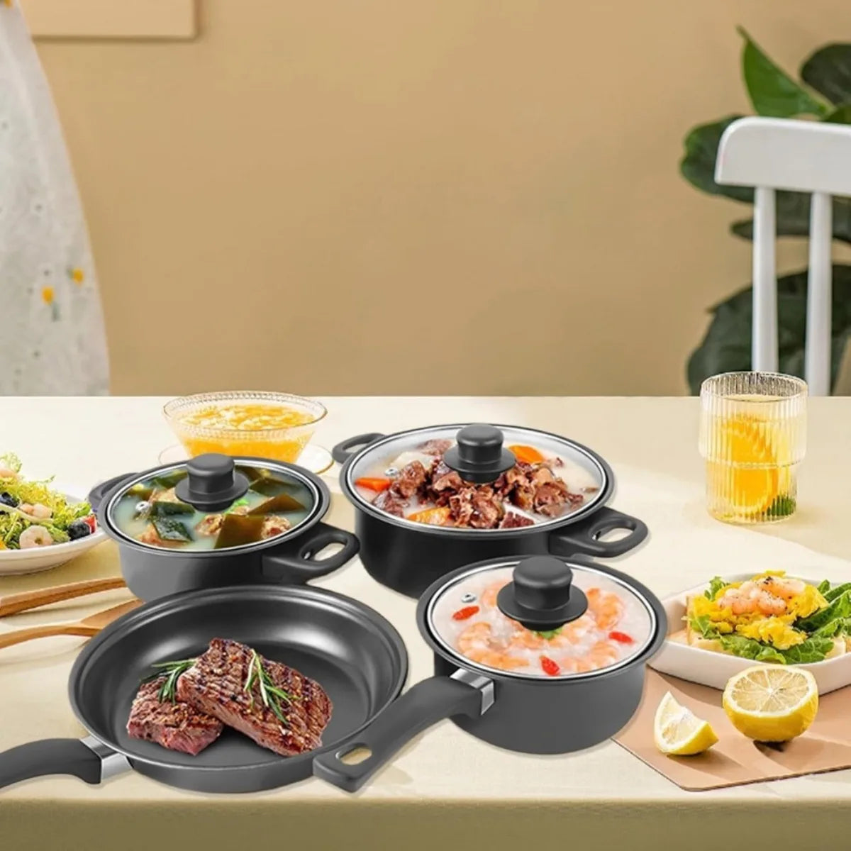 Non-Stick Pots and Pans with Utensils Set