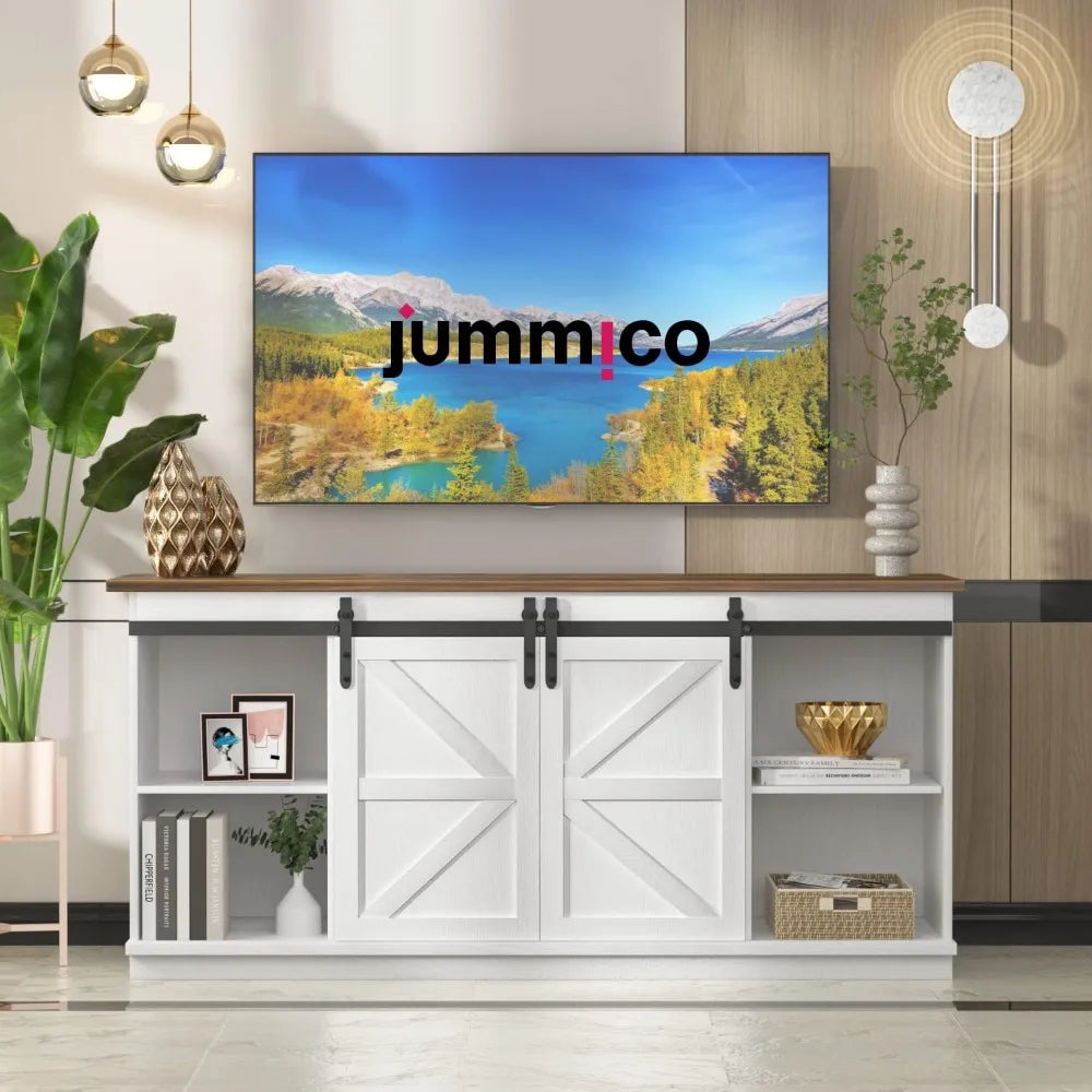 Entertainment Center with Storage Cabinets and Sliding Barn Doors