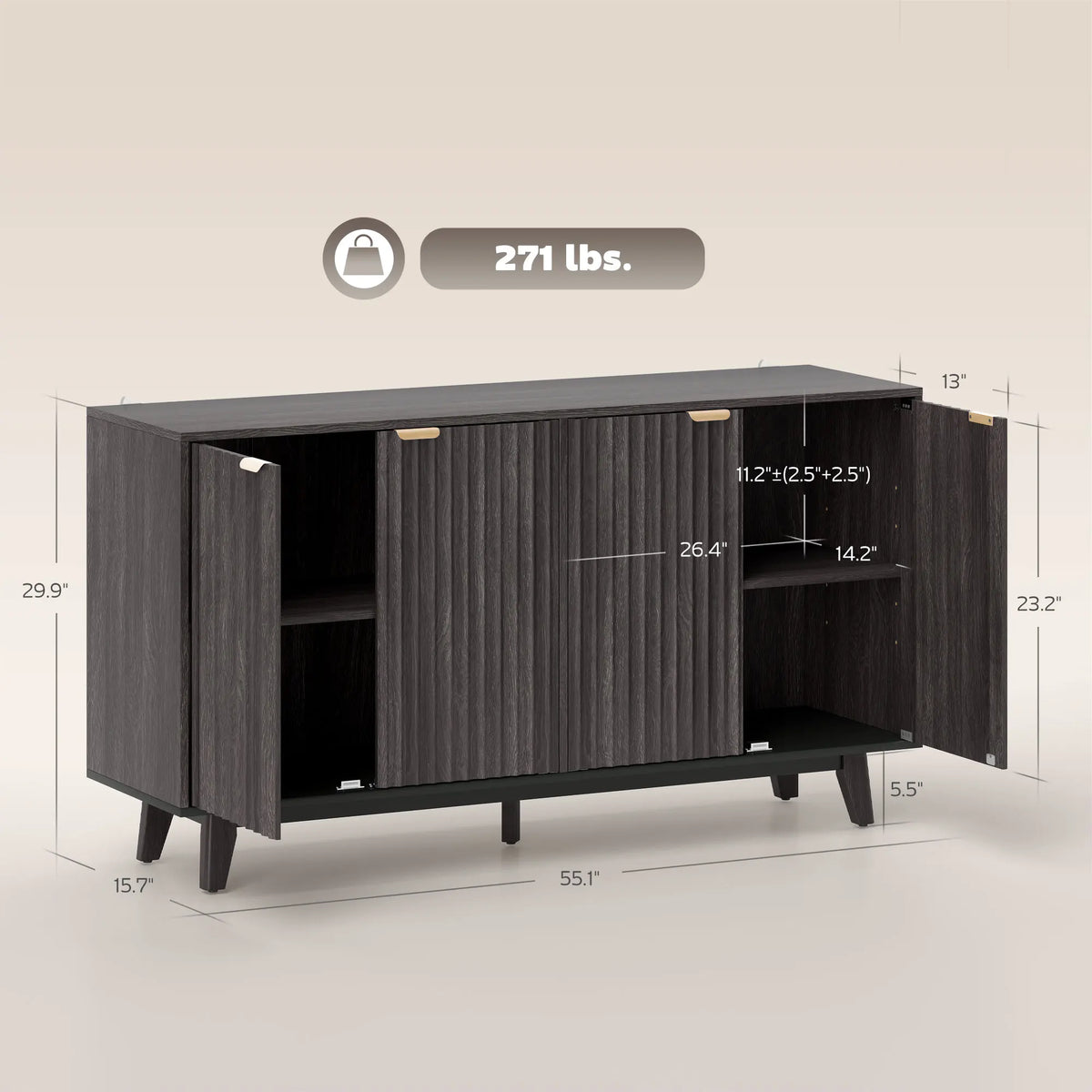 Fluted Modern Sideboard Buffet Cabinet with Storage