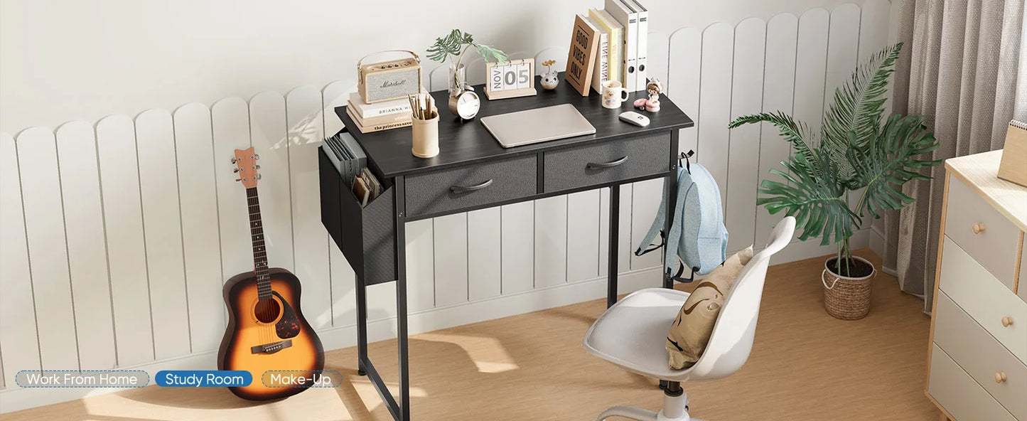 Modern Office Computer Desk with Fabric Storage Drawers