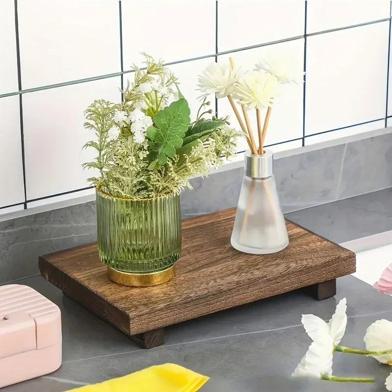 Bathroom Decor Wood Tray Pedestal Stand