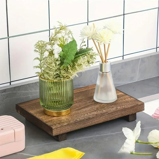 Bathroom Decor Wood Tray Pedestal Stand