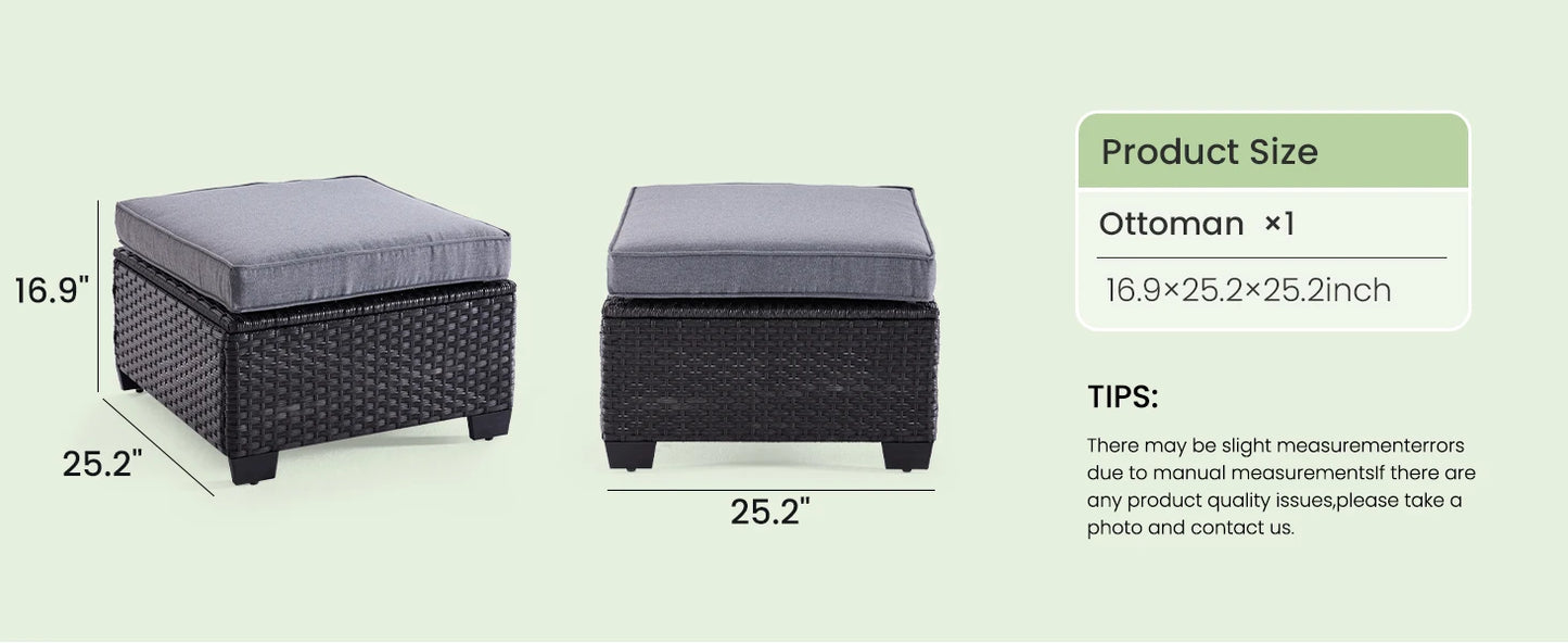 Patio Sectional Sofa Set with Ottoman, Water/Oil/Stain-Resistant Fabric