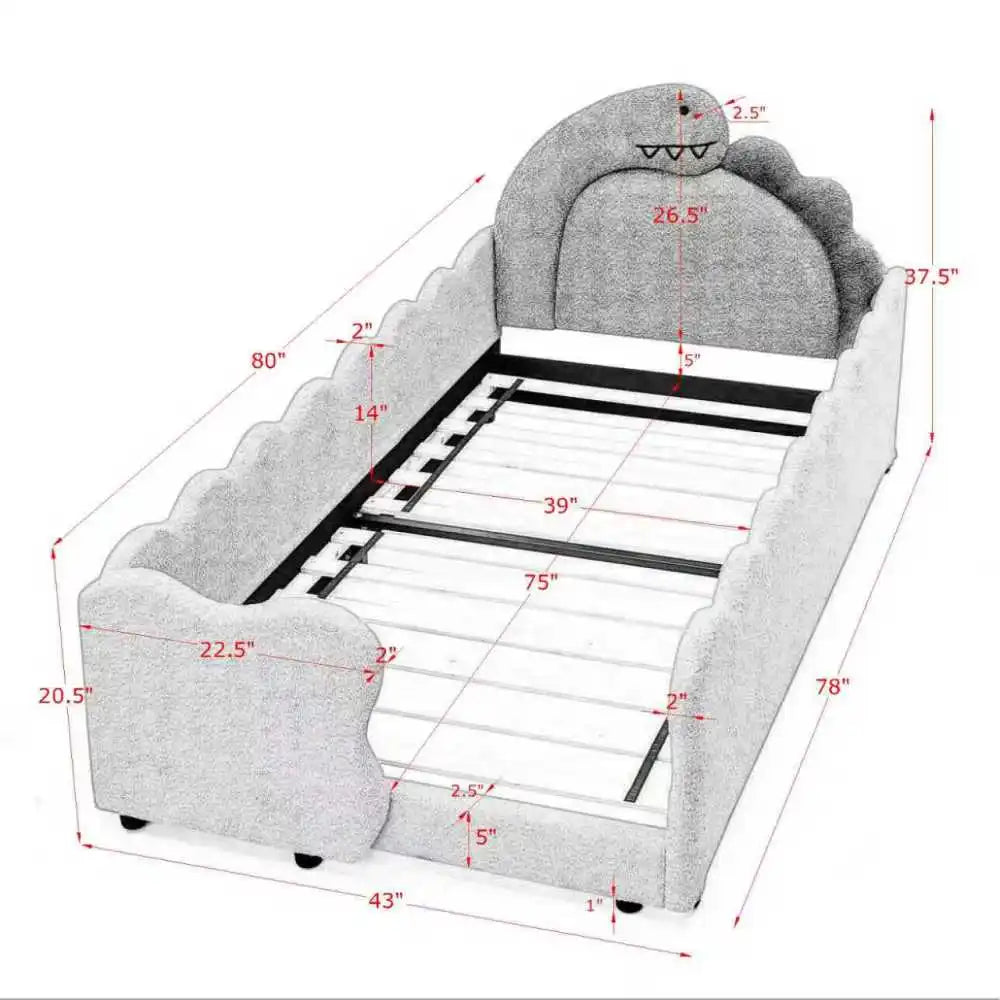 Cute Dinosaur-Shaped Bed with Safety Guardraild