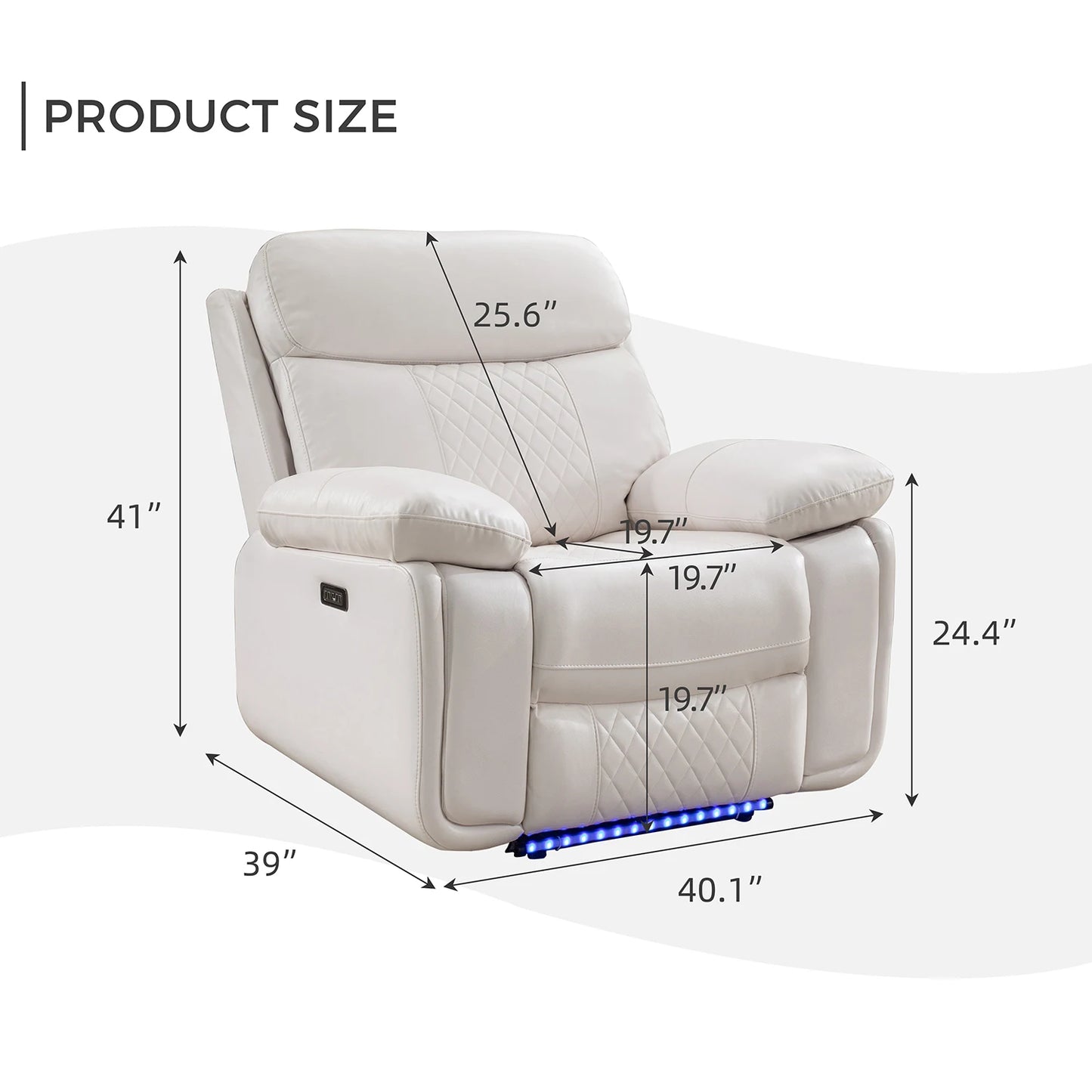 Power Recliner Chair w/LED Light - USB Port Faux Leather Electric Chair