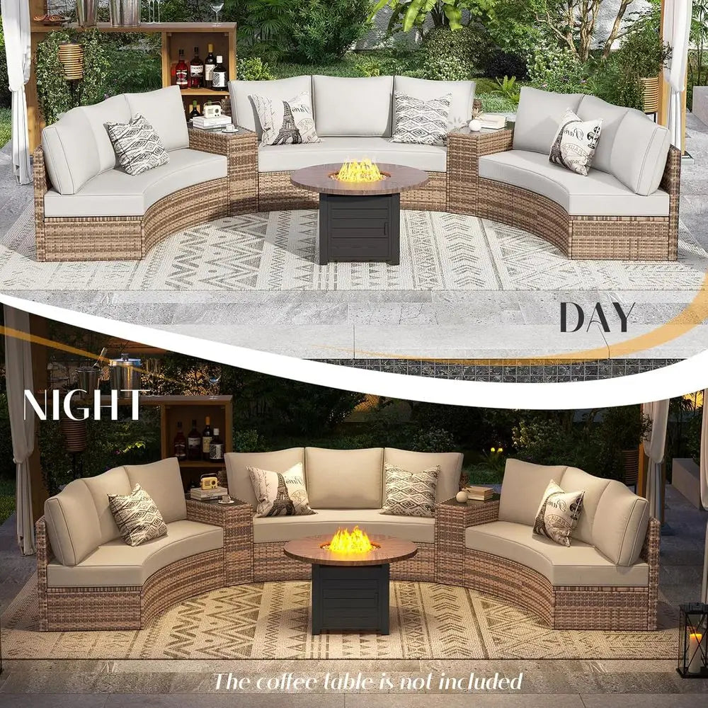 Patio Wicker Sectional Sofa Set with Storage Wedge Table and Weather-Resistant