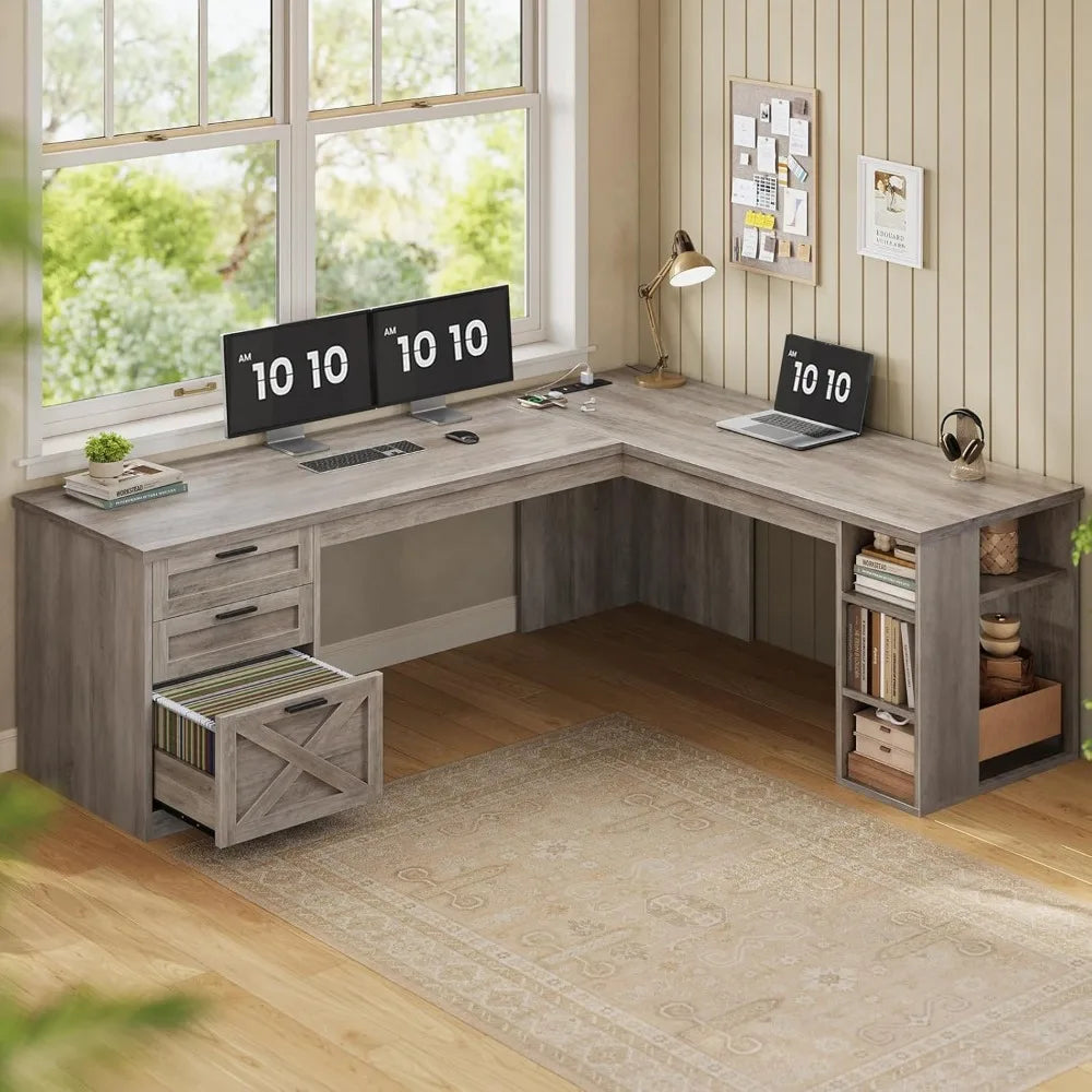 L Shaped Executive Desk with Storage Shelves
