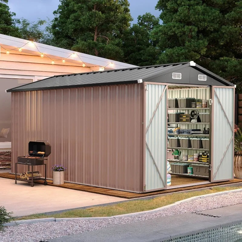 Outdoor Steel Shed Garden Utility Cabinet with Lockable Door Waterproof & Rust-Proof