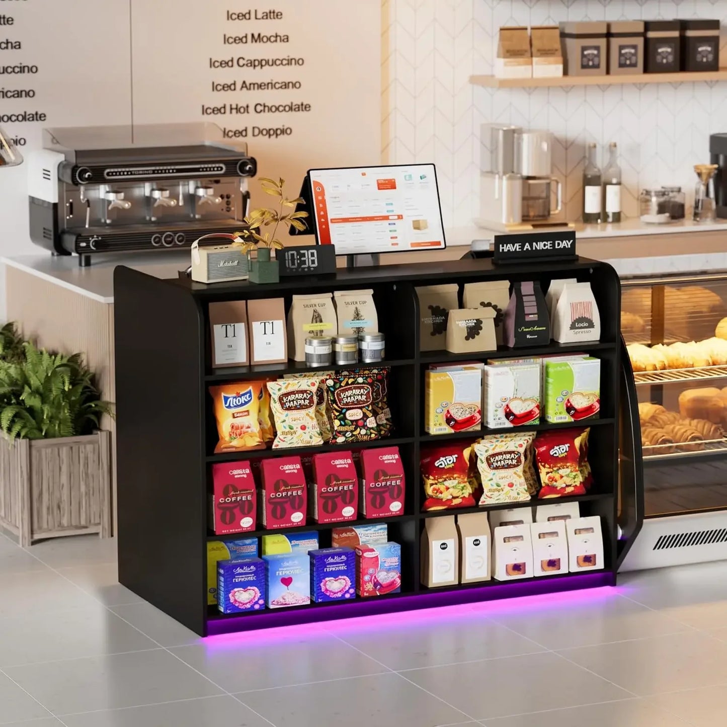 Reception Counter Front Desk With Display Rack Lights