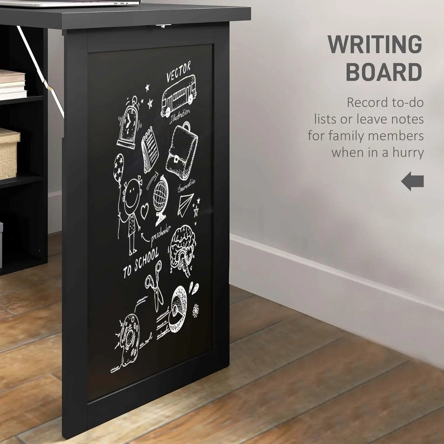 Fold-Out Convertible Writing Table with Blackboard and Side Shelf