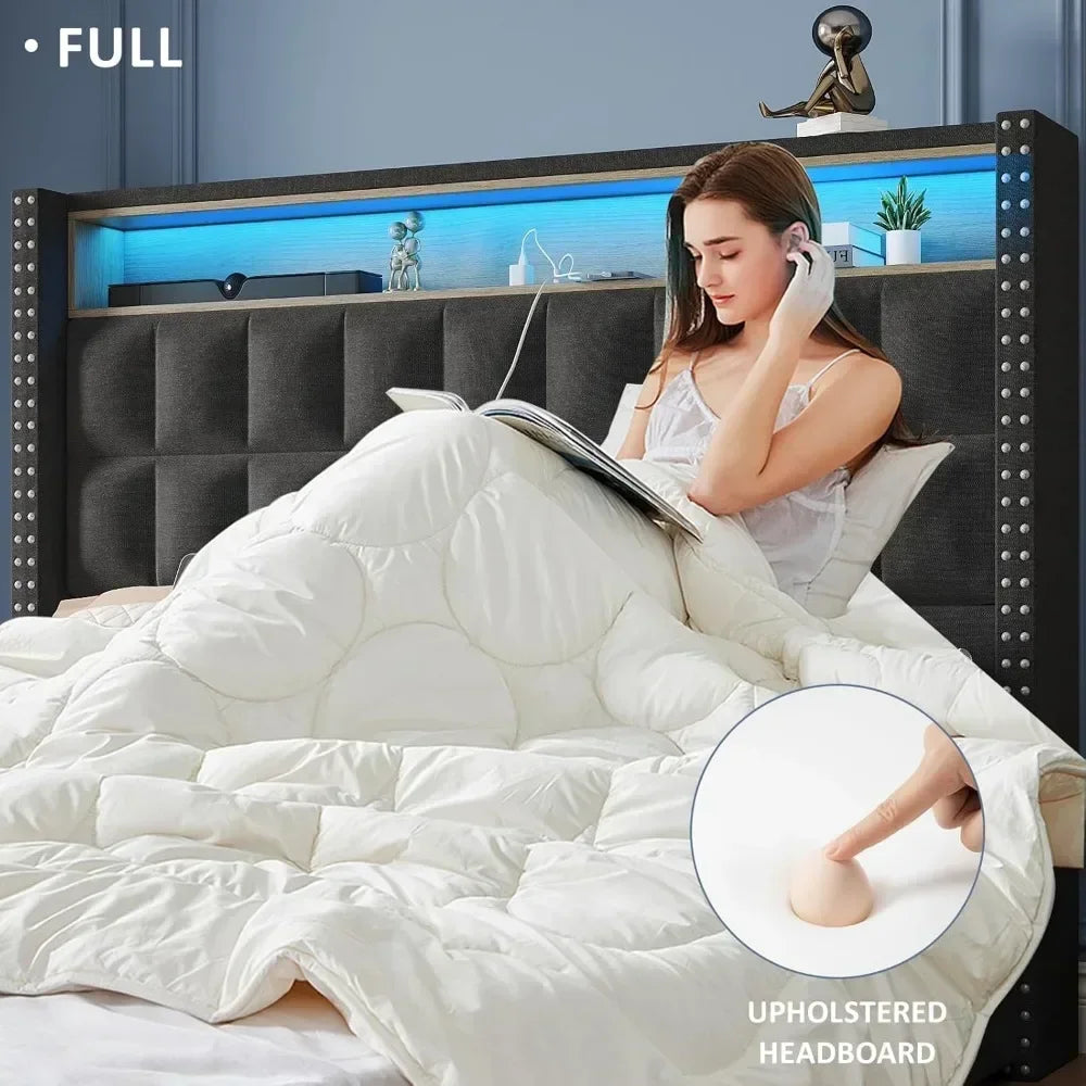 Bed Frame with 4 Storage Drawers with LED Light