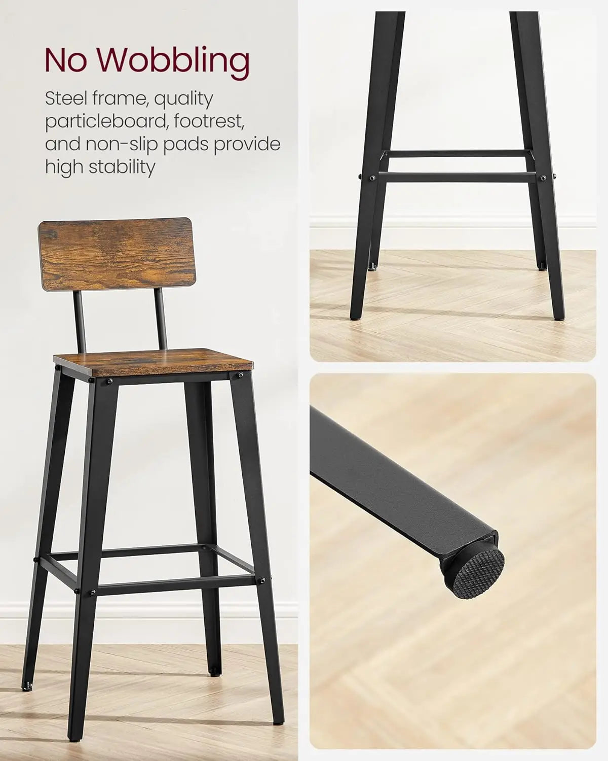 Rustic Brown & Ink Black Bar Stools