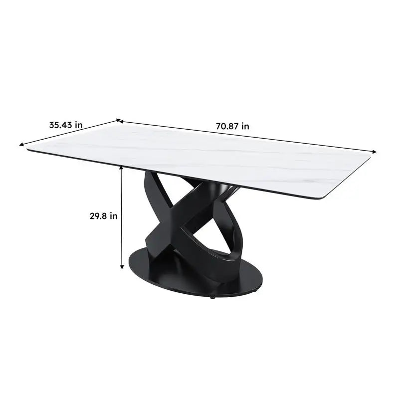 Modern Luxury Rectangular Dining Table with Centered Stone Top and Carbon Steel Base
