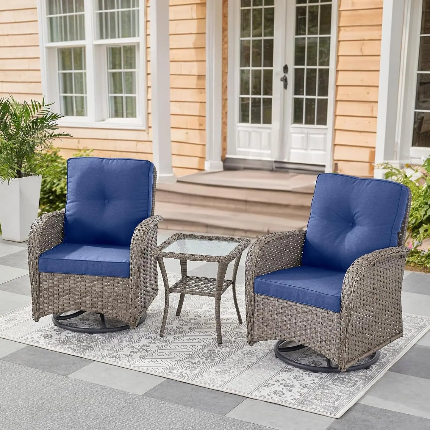 Outdoor Swivel Rocker Glider Chairs with Side Table