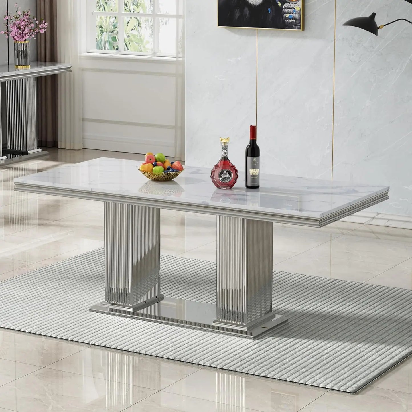 Modern Faux Marble Rectangular or Round Dining Table
