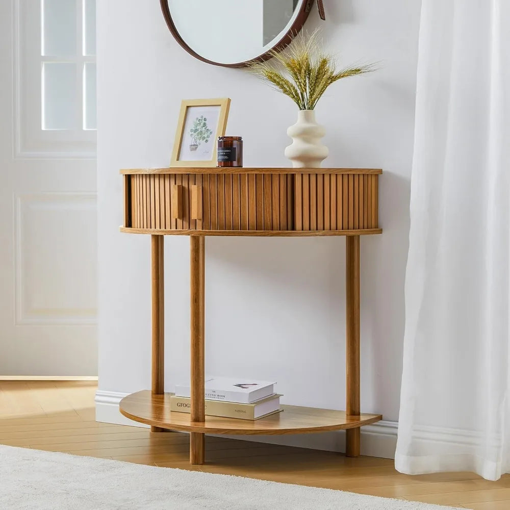 Half Moon Fluted Console Table with Storage