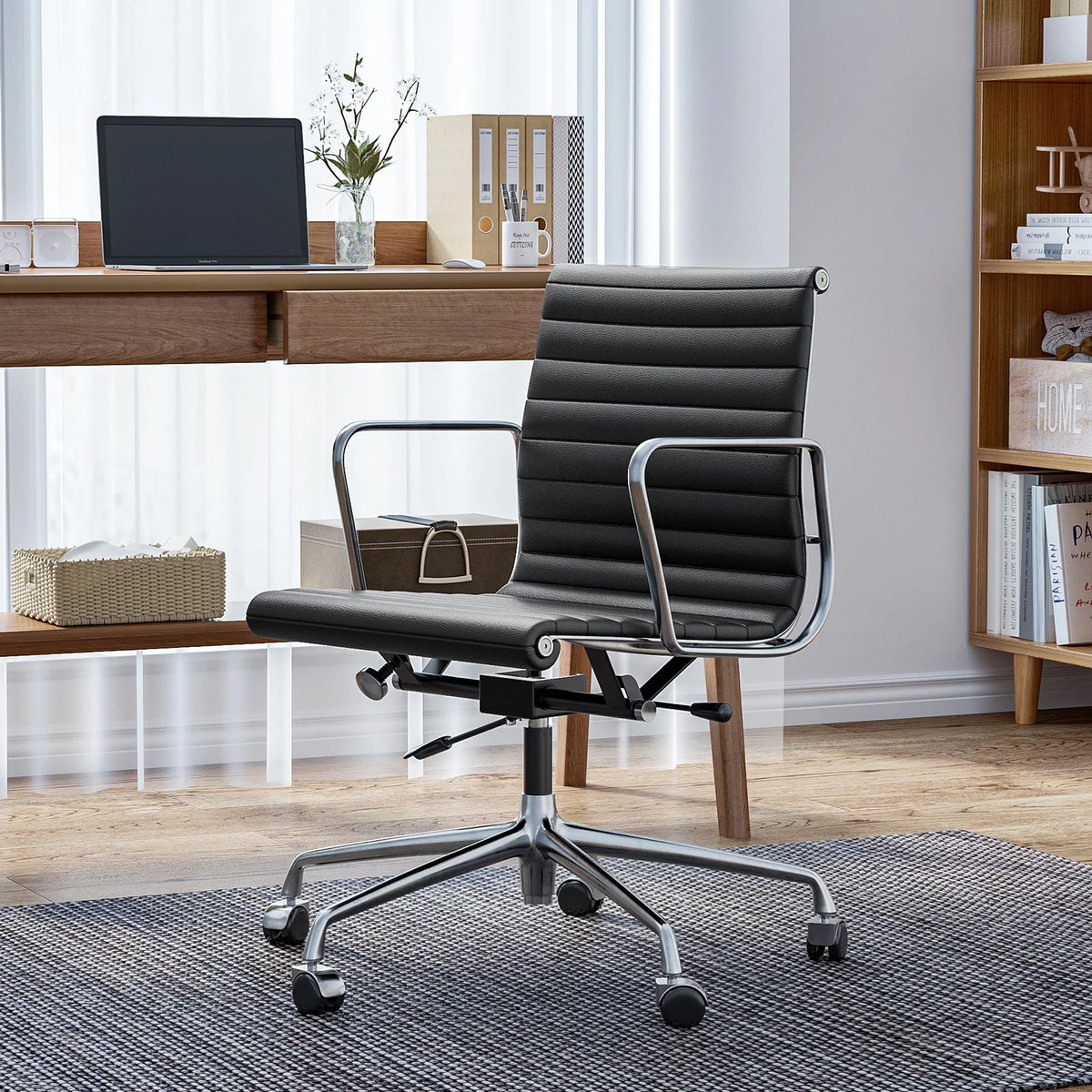 Mid Back Classic Genuine Leather Office Chair