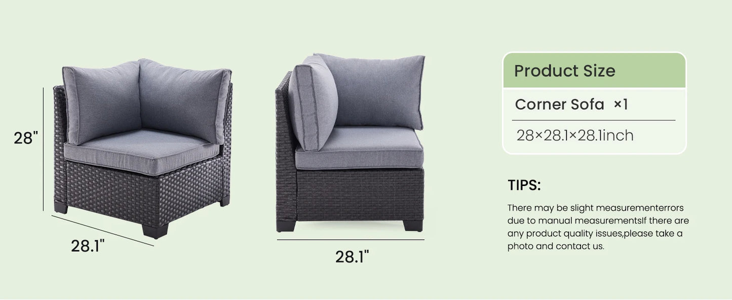 Patio Sectional Sofa Set with Ottoman, Water/Oil/Stain-Resistant Fabric
