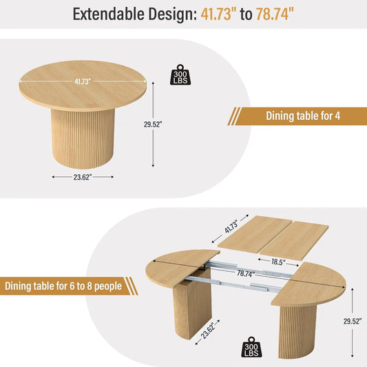 Extendable Dining Room Table with Fluted Base Oval Dinner